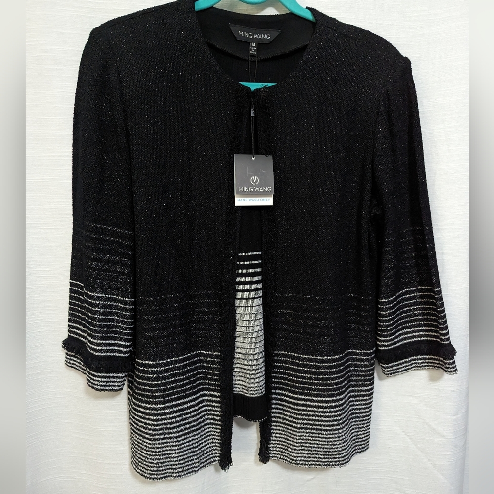NWT Ming Wang black & white cardigan size M